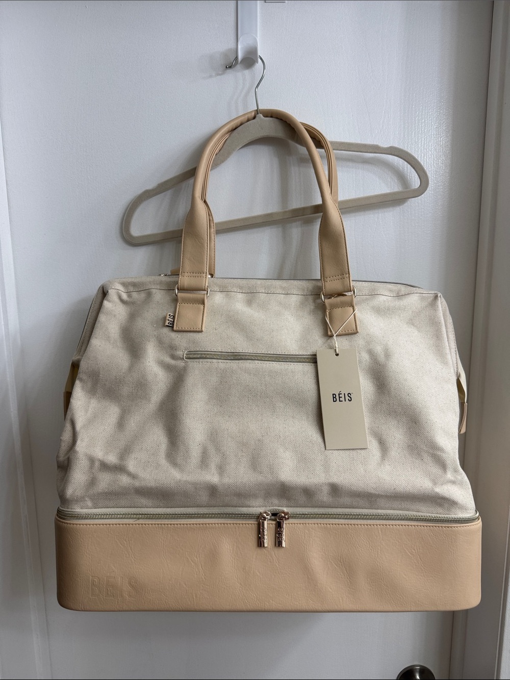 BEIS Beige Weekender Tote with Separate Bottom Compartment